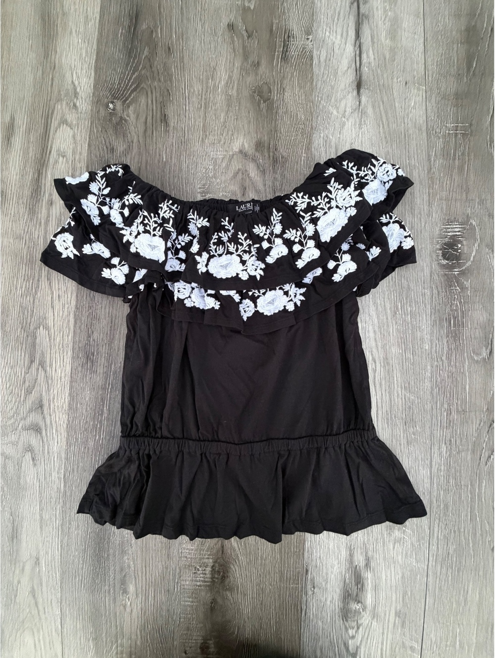 Lauren Women's Embroidered Jersey Off The Shoulder Blouse Top Black Small